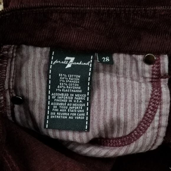 🍒EUC🍒 7FAM CORD MID RISE SKINNY MERLOT 28 - Picture 7 of 7